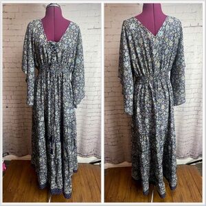 Boemo size large blue peasant maxi dress